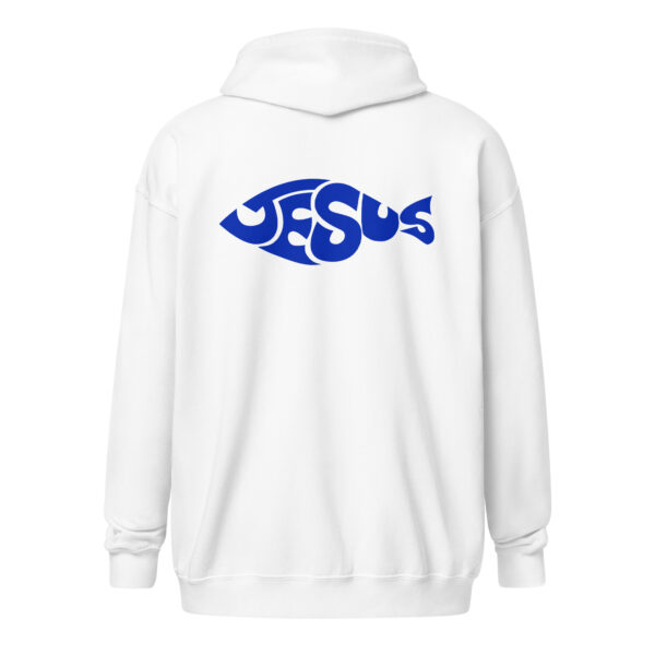 Unisex Heavy-Blend Zip Hoodie | „Fisch mit Jesus“ – Front + Back Print (Weiß) – Bild 3