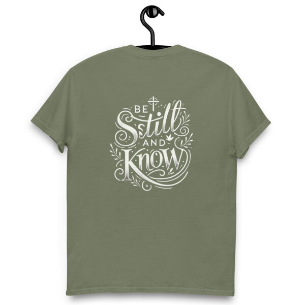 Unisex T-Shirt | Be Still and Know – Ruhe im Glauben (Back Print, 4 Farben) – Bild 4