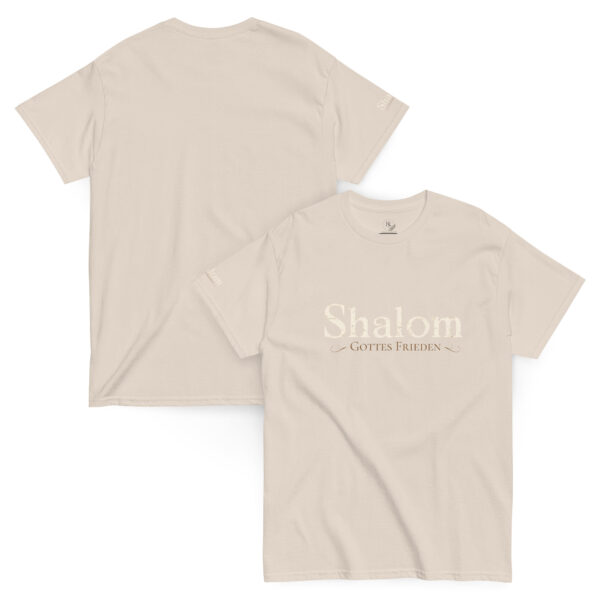 Shalom Elegance Unisex T-Shirt - Gottes Frieden in dezenter Schrift