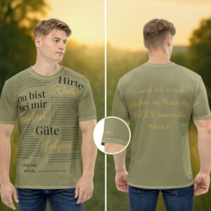 Allover-Shirt „Psalm 23 – Du bist bei mir“ | Glaube tragbar gemacht