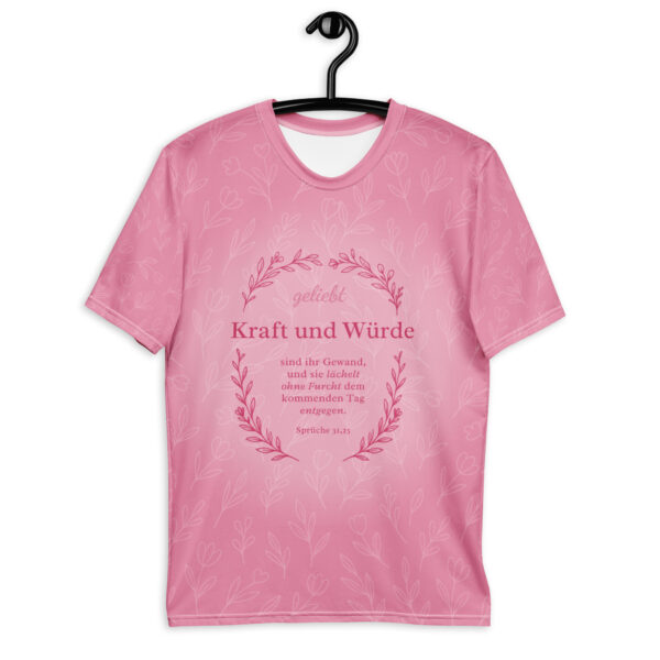 Christliches Damen T-Shirt "Kraft & Würde" | Sprüche 31,25 | Allover-Druck – Bild 3