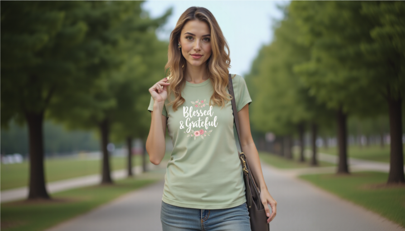 Glaubensstarke Frau trägt Faithful Summer T-Shirt