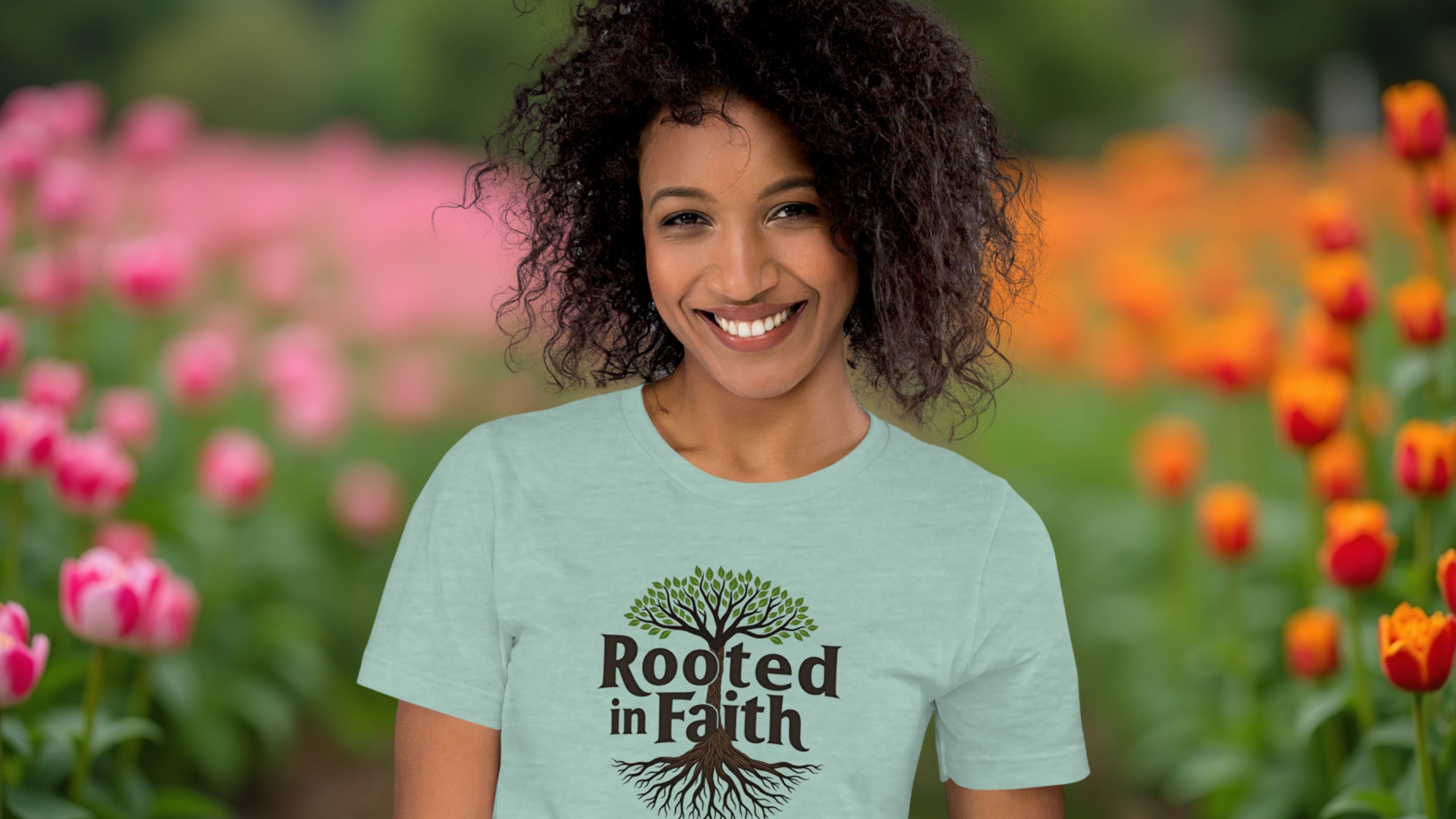 Strahlende Frau in christlicher Sommermode