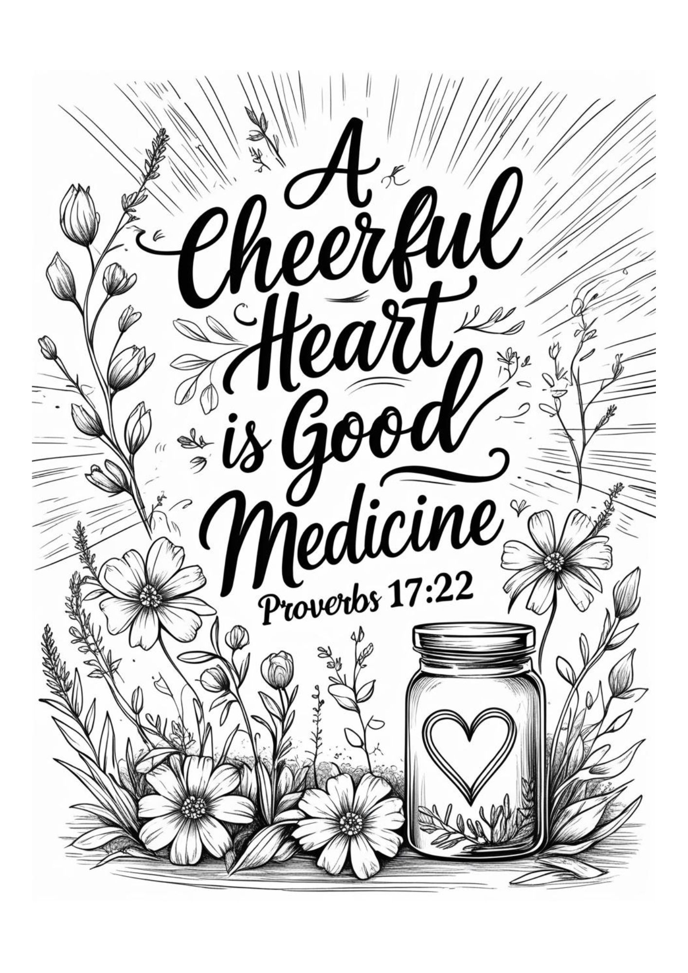 Friedliches Ausmalbild mit Sprüche 17,22