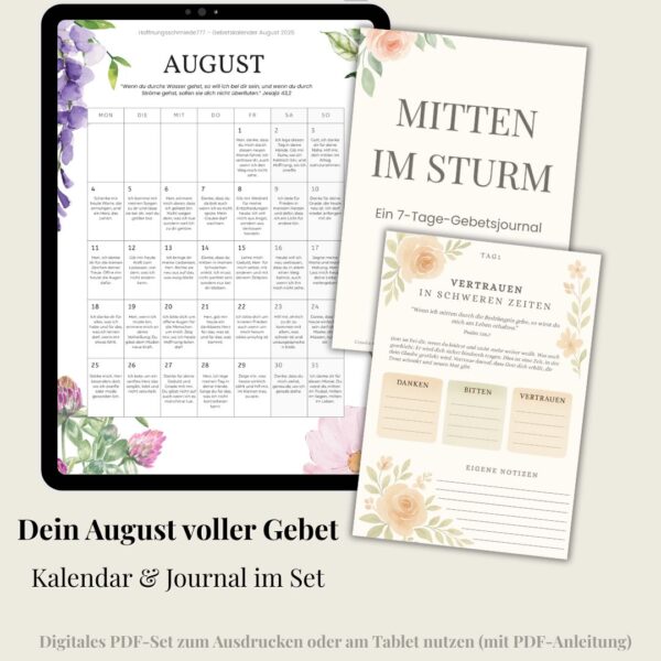 Gebets-Set August 2025: Kalender & 7-Tage-Journal (PDF)