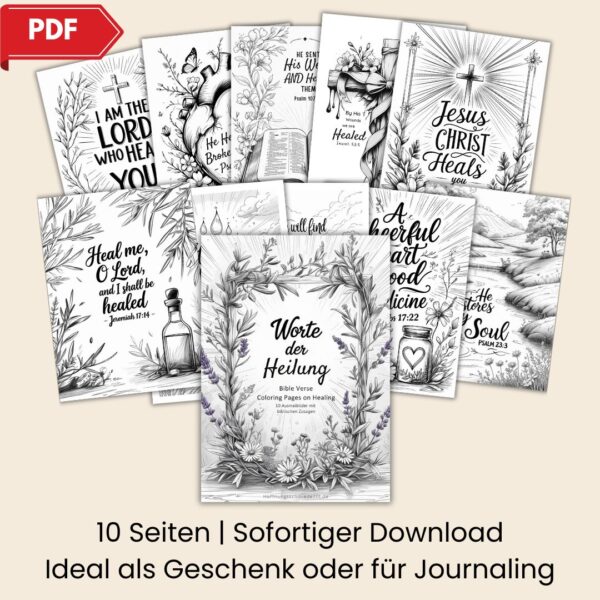 Worte der Heilung -10 Ausmalbilder mit englischen Bibelversen