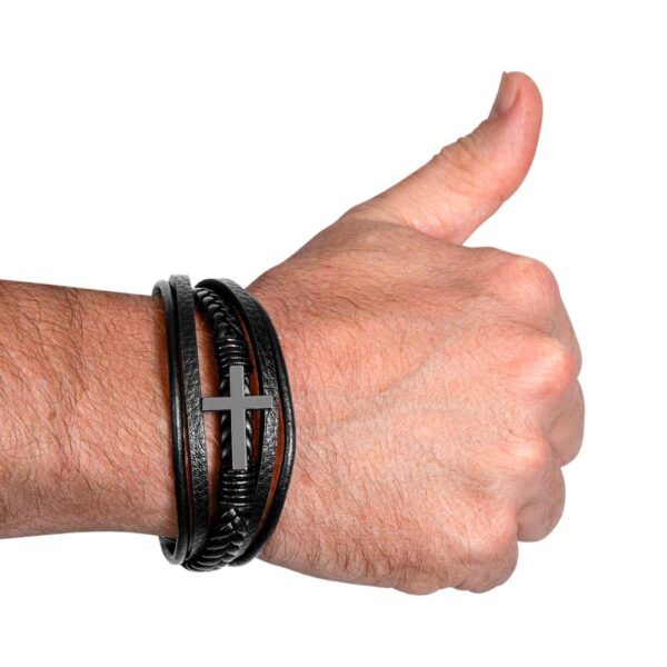 Herren Lederarmband Kreuz – Erinnerung an Gottes Liebe (Galater 6,14) – Bild 5