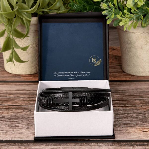Herren Lederarmband Kreuz – Erinnerung an Gottes Liebe (Galater 6,14) – Bild 4