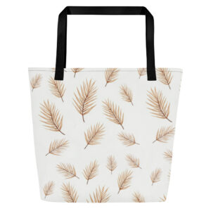 Palmblätter Shopping Bag mit Bibelvers Psalm 92, cremeweiß mit beigen Blättern