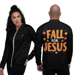 Fall for Jesus Bomberjacke Unisex – Alloverdruck Jacke mit herbstlicher Glaubensbotschaft