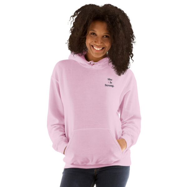 She Is Strong Hoodie Unisex - Stärke & Würde inspiriert von Sprüche 31 – Bild 3