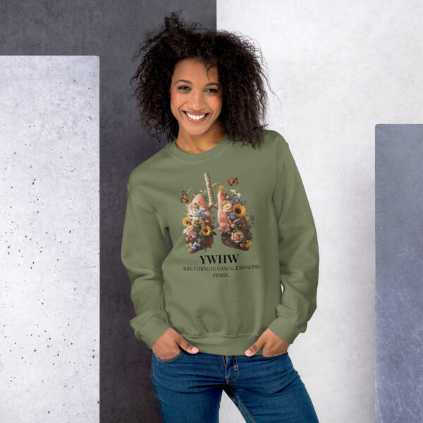 YHWH - Atem des Lebens | Unisex Sweater mit Blumen-Lungen-Motiv – Bild 2