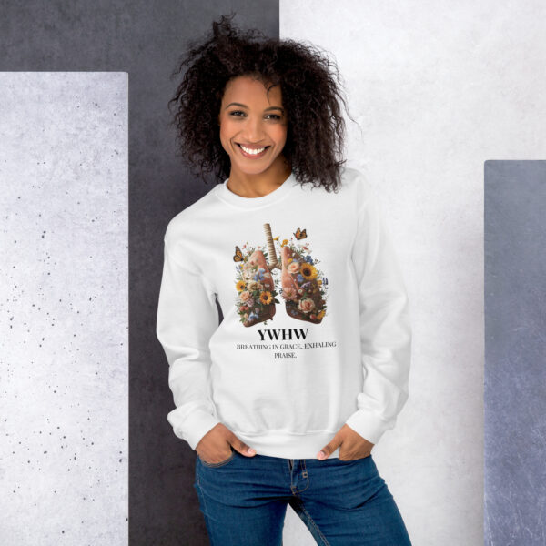 YHWH - Atem des Lebens | Unisex Sweater mit Blumen-Lungen-Motiv – Bild 3