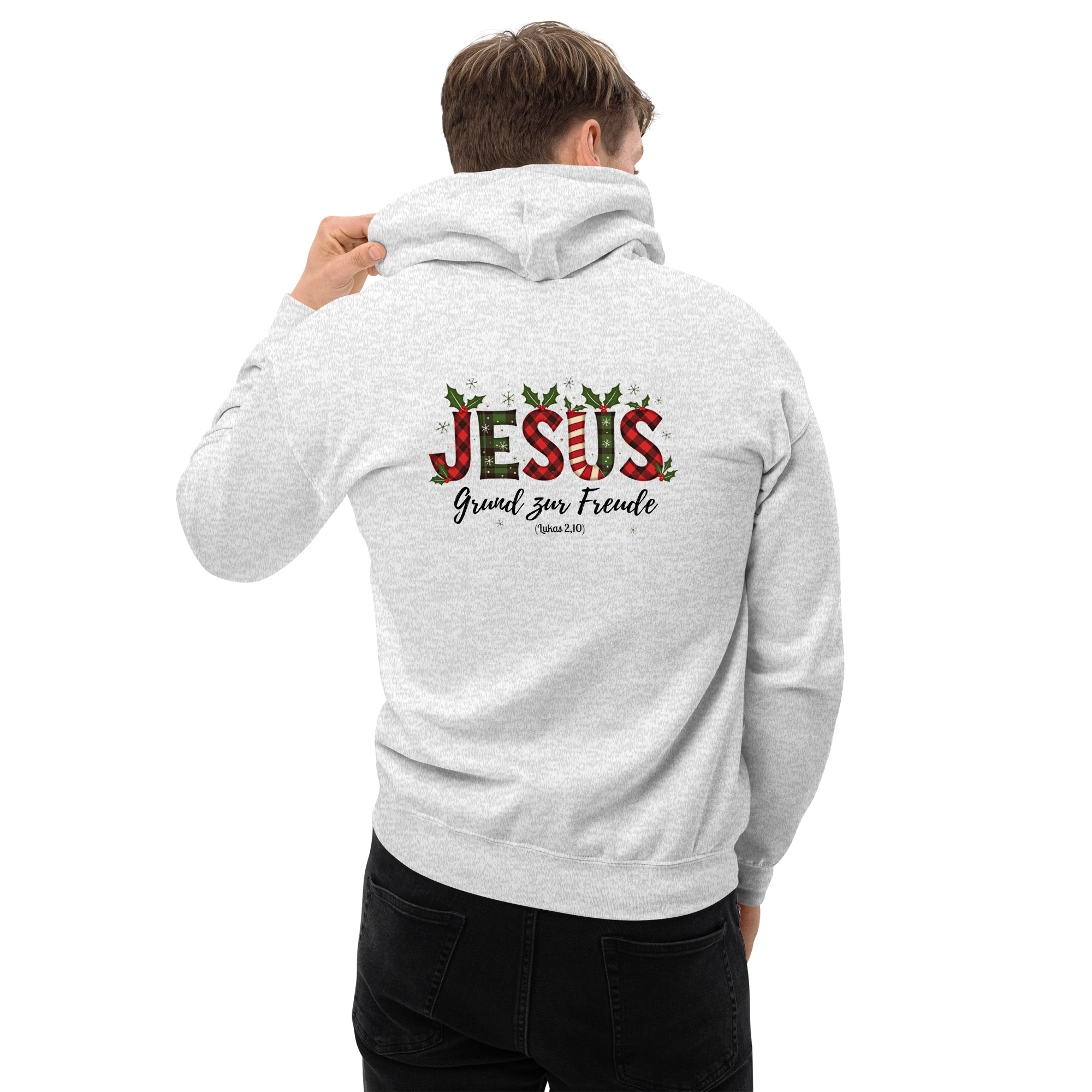 Weihnachts Hoodie Backprint -Jesus Grund zur Freude – Bild 5