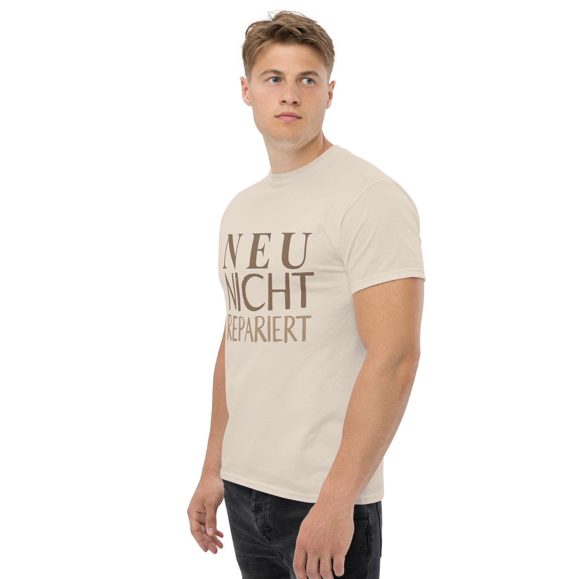 Unisex T-Shirt „Neu. Nicht repariert“ – moderne Typo – Bild 2