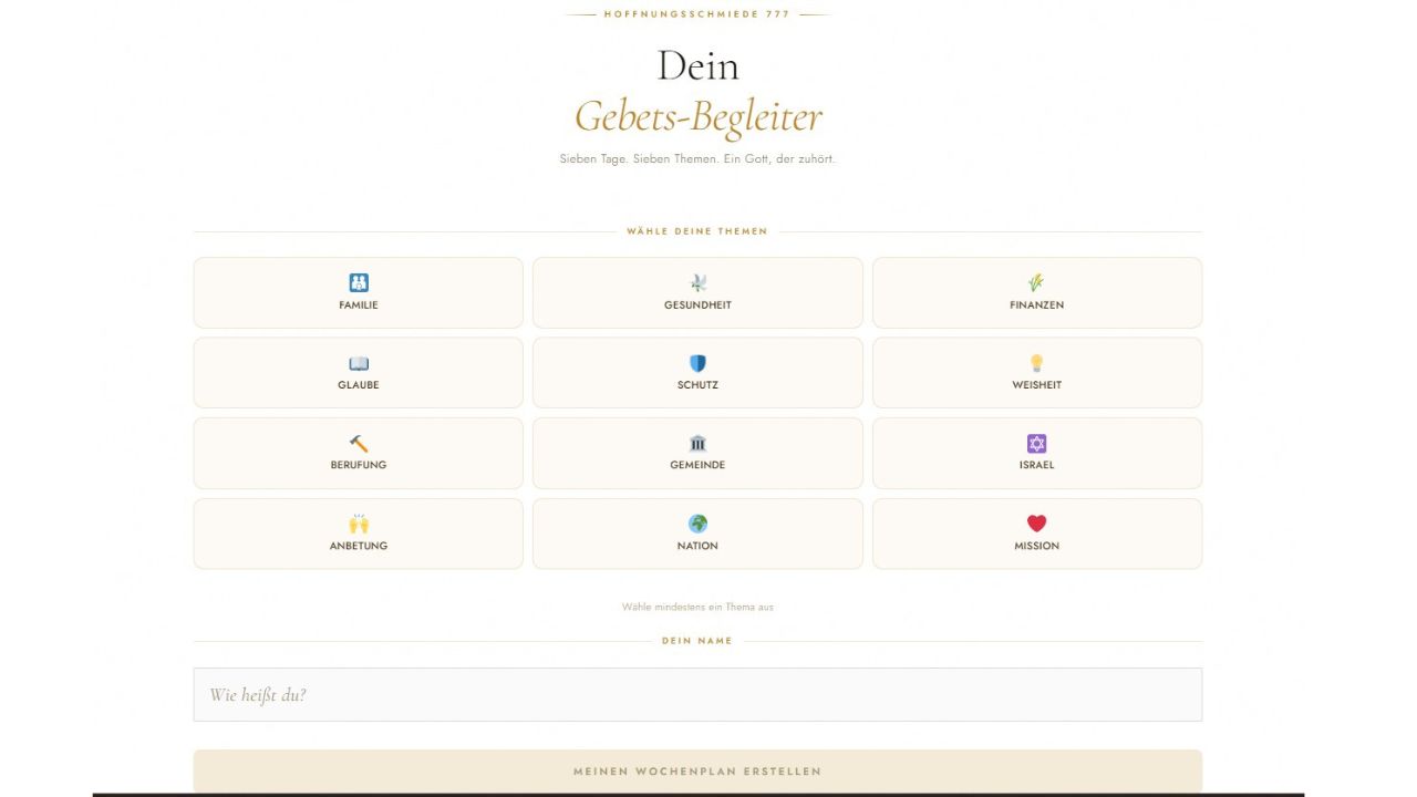 Gebetsplan mit 12 Themen zur Auswahl