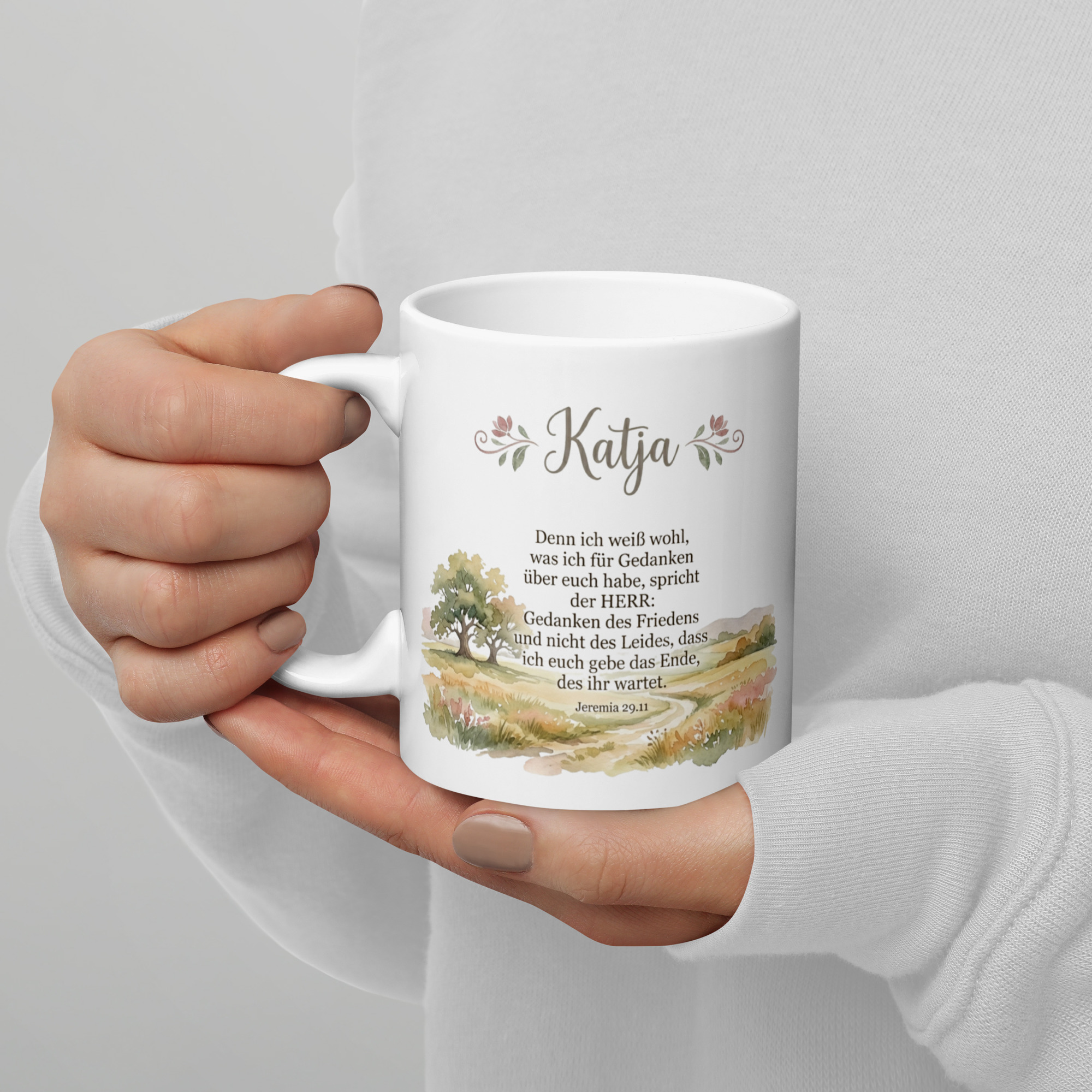 Personalisierte Tasse mit Bibelvers | "Katja" und Jeremia 29,11 – Bild 2