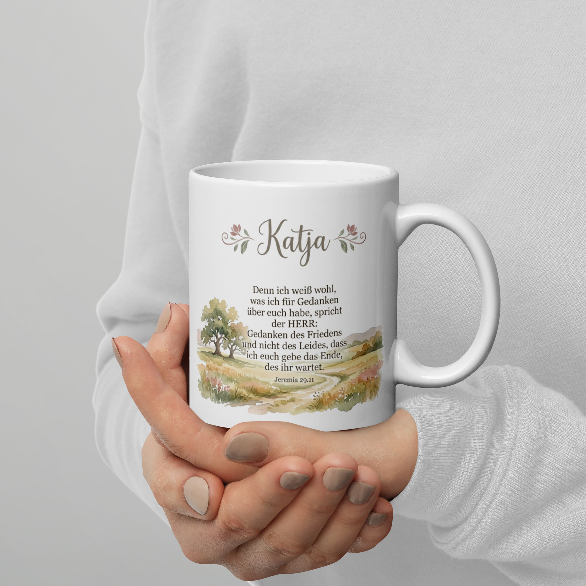 Personalisierte Tasse mit Bibelvers | "Katja" und Jeremia 29,11 – Bild 3