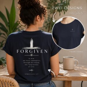 Feedbild, Forgiven | Damen T-Shirt mit Kreuz-Backprint