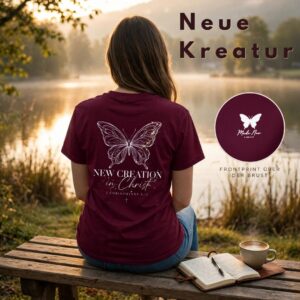 Neue Kreatur Frau mit Shirt New Creation am See