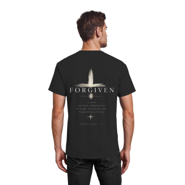 Forgiven Classic Tee in Schwarz, Rückseite mit Epheser 1,7