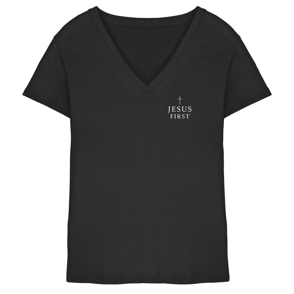 Jesus First | Damen T-Shirt mit V-Ausschnitt - Ladies V-Neck Shirt – Bild 4