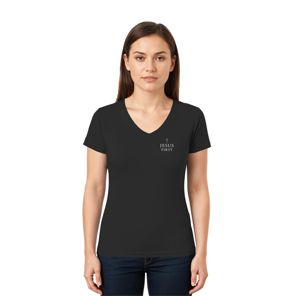 Jesus First | Damen T-Shirt mit V-Ausschnitt - Ladies V-Neck Shirt – Bild 2