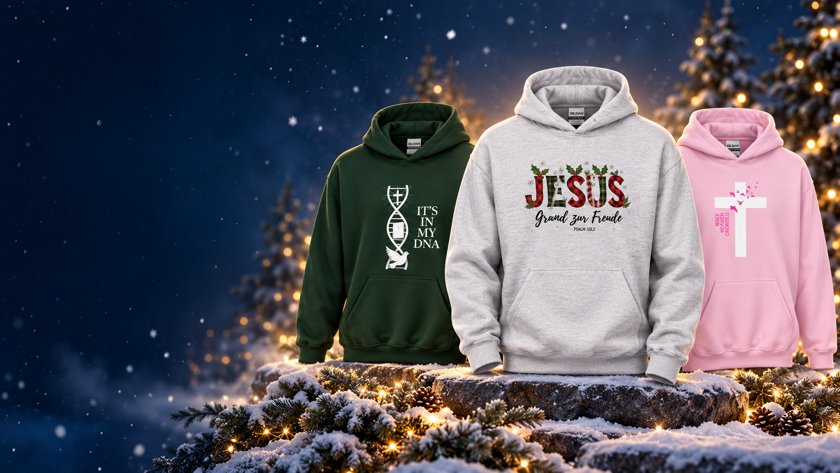 Drei christliche Hoodies der Weihnachtskollektion